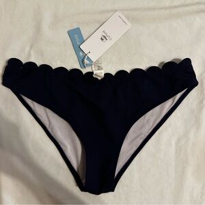 Cupshe Women’s NWT Bikini Bottom Navy Blue Size L Scalloped Edge Textured